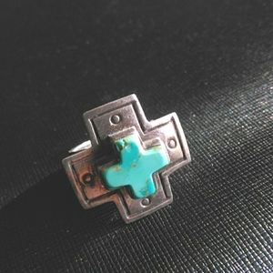 Vtg Sterling Silver Southwestern Cross Ring Sz8+